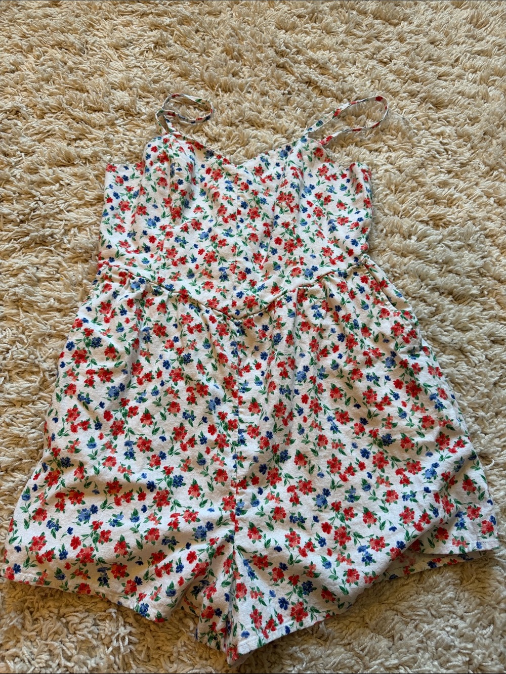 Old Navy White Floral Romper with Red and Blue Blossoms